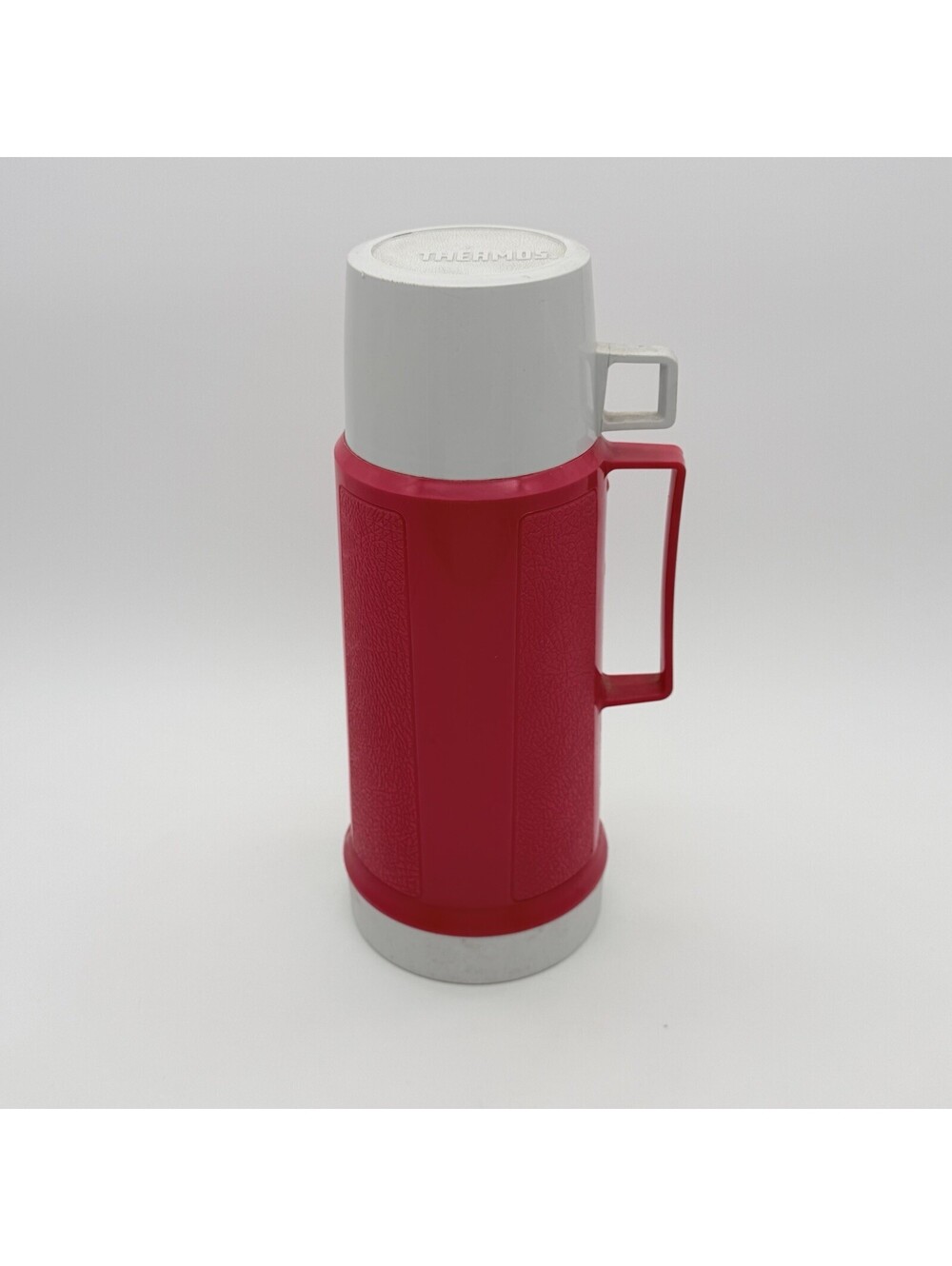 Vintage Red Thermos with White Cup Lined Hot Cold 80's Retro Vintage